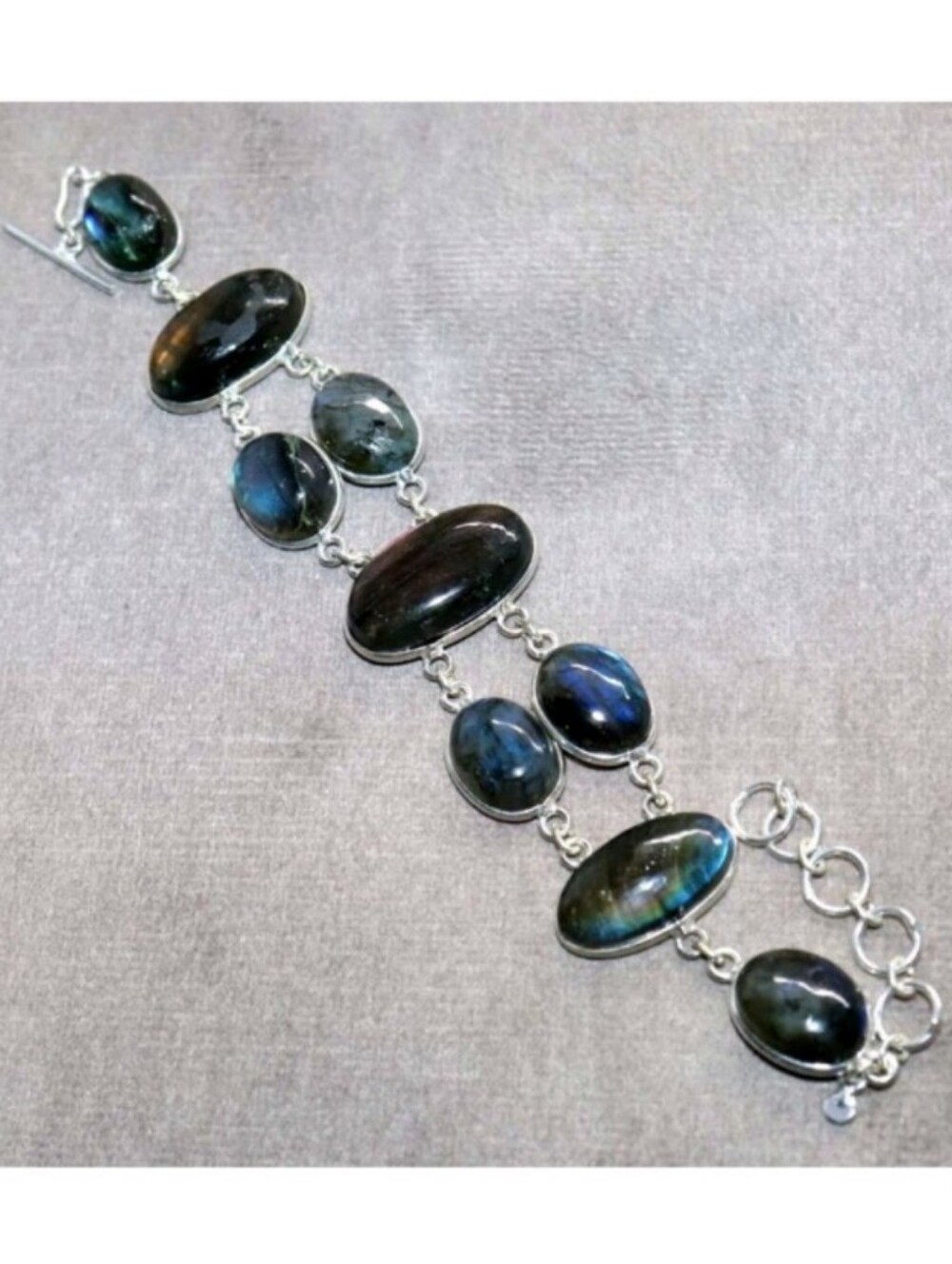 Labradorite Gemstone 925 Sterling Silver Handmade Toggle Bracelet